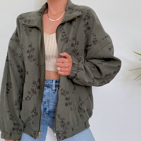 90s Deep Sage Botanical Oversized Coat - Picture 2 of 9